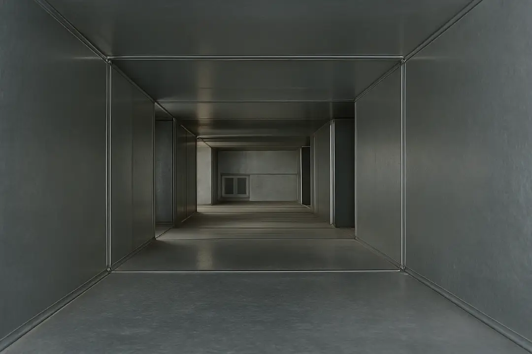 a long hallway with metal walls